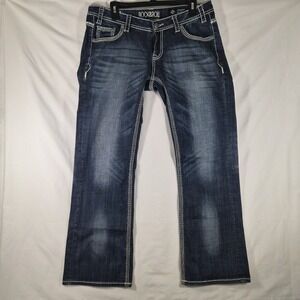 Y2k Rock & Roll Cowgirl Jeans Womens 33x32 Bootcut Riding Thick Stitch...